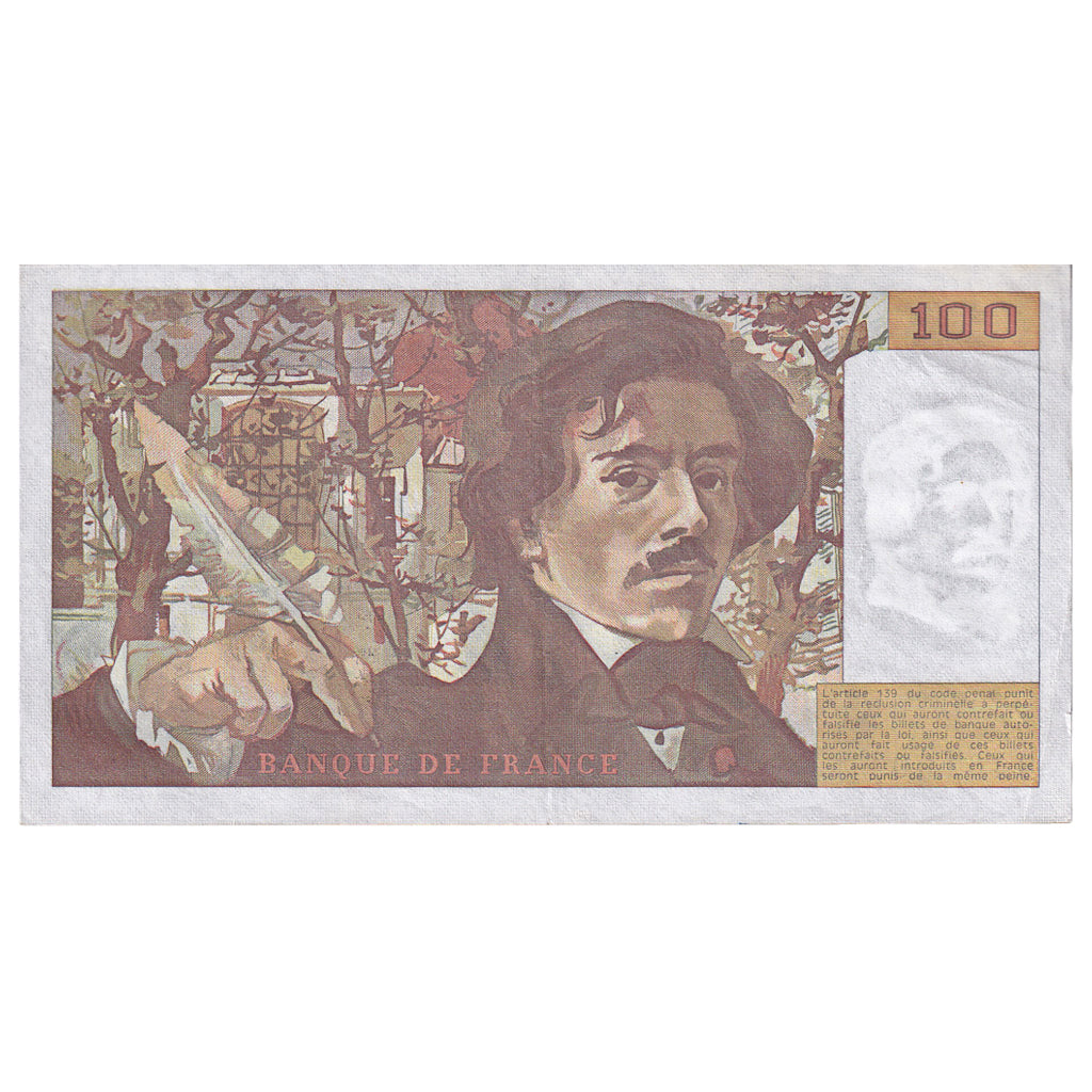 France, 100 Francs, Delacroix, 1982, J.55, AU(50-53), Fayette:69.06, KM:154b