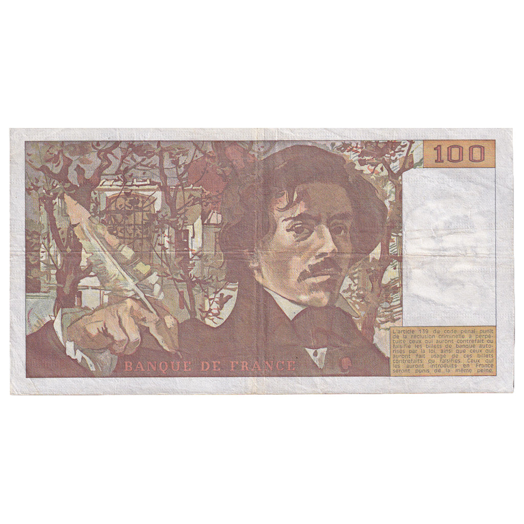 France, 100 Francs, Delacroix, 1982, S.60, EF(40-45), Fayette:69.06, KM:154b