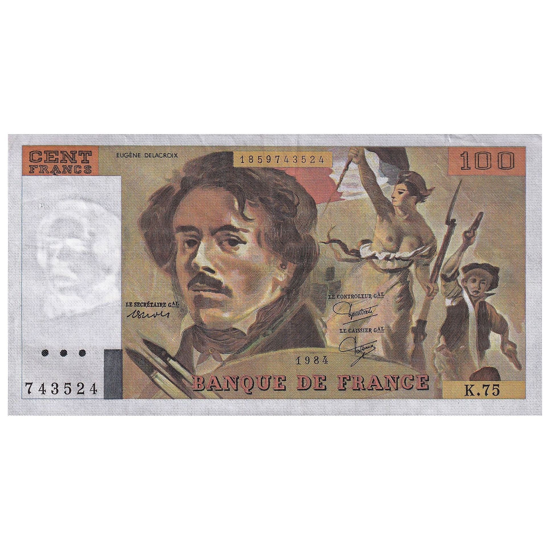 Francia, 100 Francs, Delacroix, 1984, K.75, MBC+, Fayette:69.08a, KM:154b