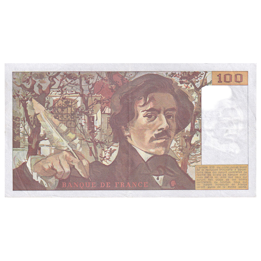 France, 100 Francs, Delacroix, 1985, S.91, EF(40-45), Fayette:69.09, KM:154b