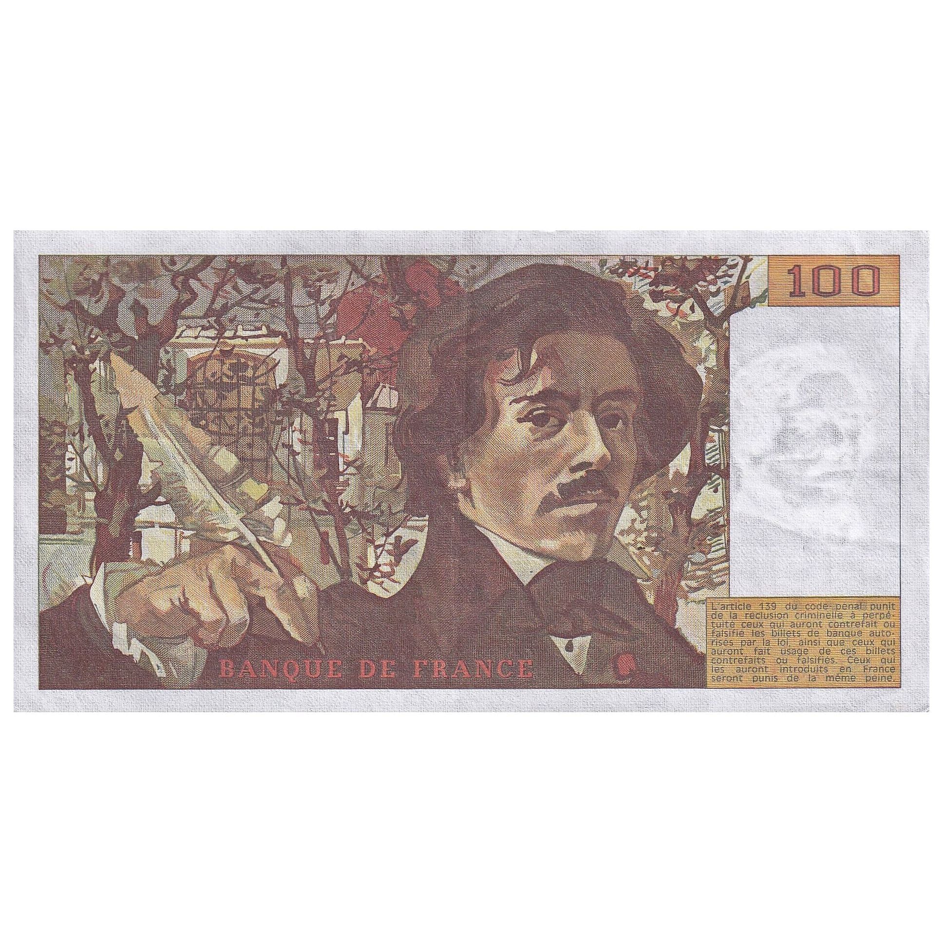 França, 100 Francs, Delacroix, 1989, V.144, EF(40-45), Fayette:69.13C, KM:154d