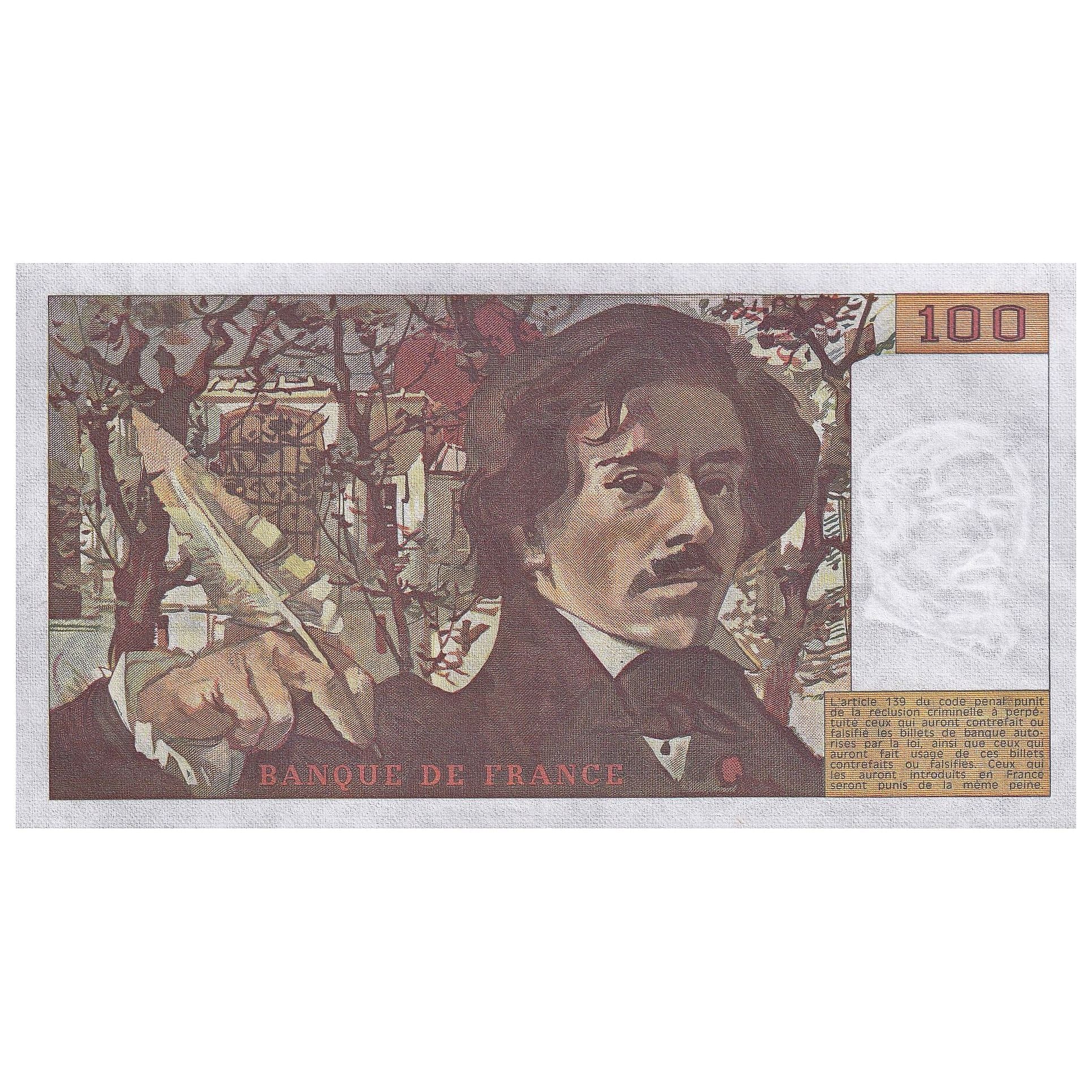 France, 100 Francs, Delacroix, 1989, N.147, UNC(65-70), Fayette:69.13C, KM:154d