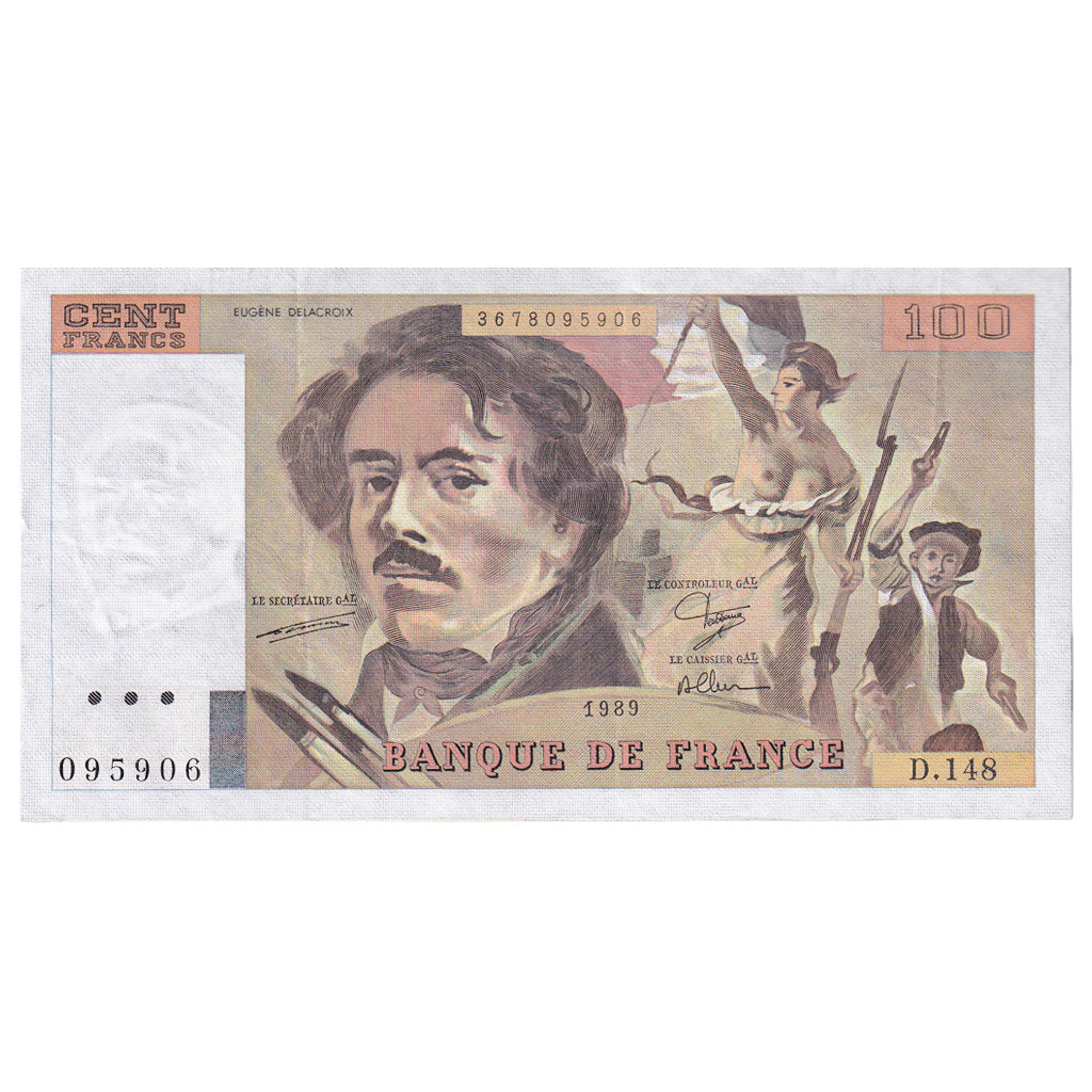 Frankrijk, 100 Francs, Delacroix, 1989, D.148, TTB+, Fayette:69.13C, KM:154d