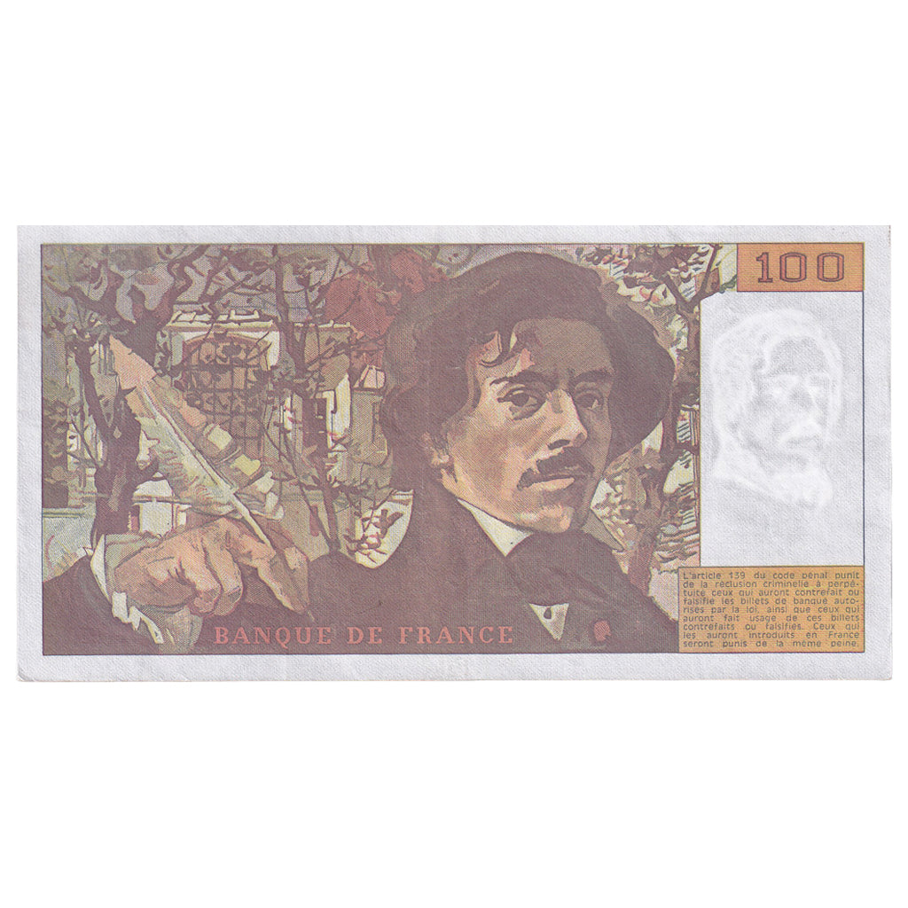 France, 100 Francs, Delacroix, 1990, N.159, AU(55-58), Fayette:69 bis 2.b