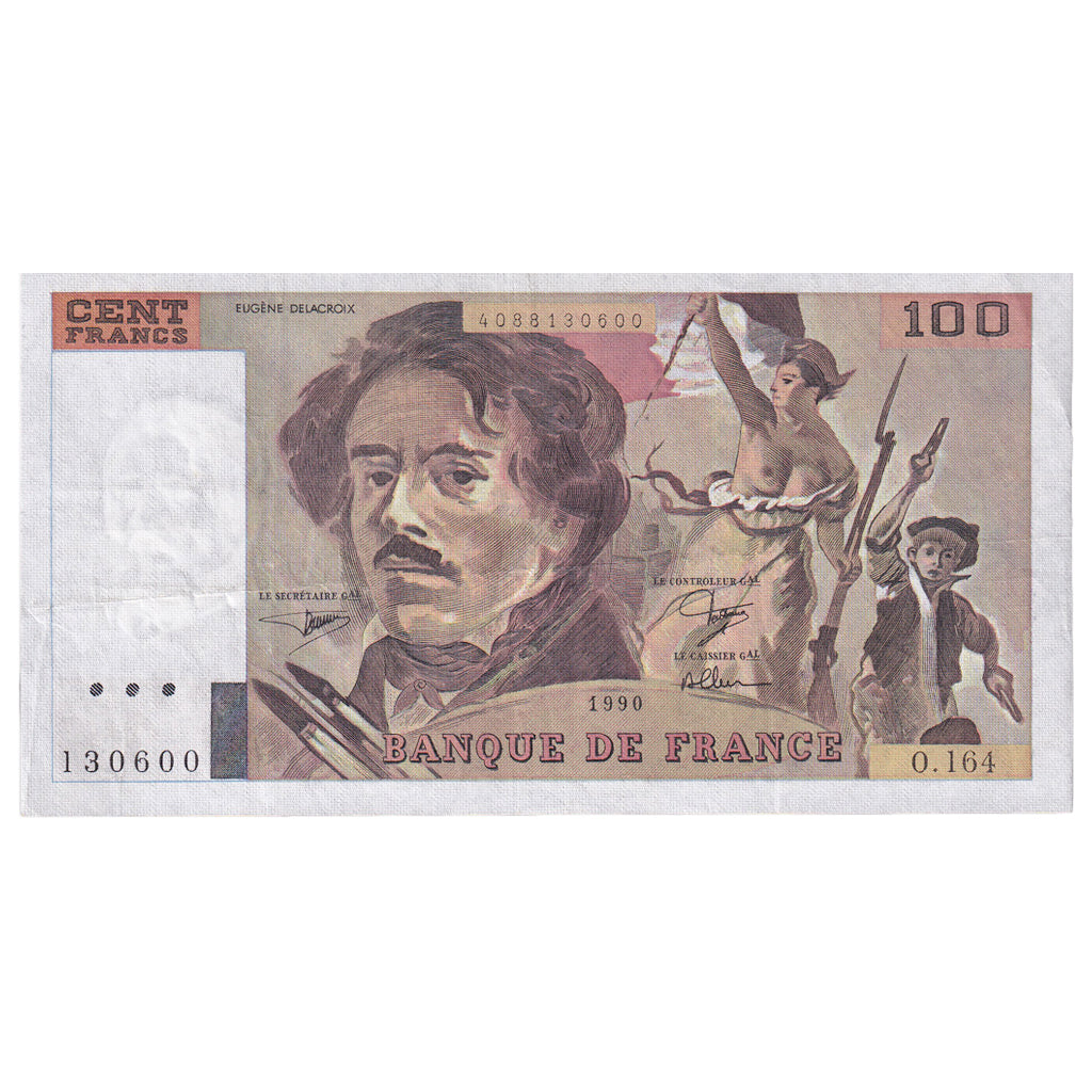 France, 100 Francs, Delacroix, 1990, O.164, TTB, Fayette:69 bis 2.b, KM:154e