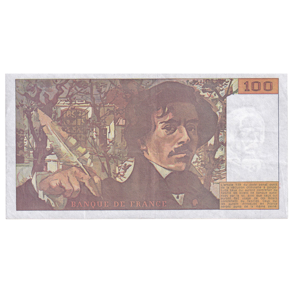 France, 100 Francs, Delacroix, 1990, O.164, TTB, Fayette:69 bis 2.b, KM:154e