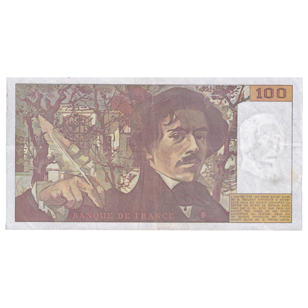 France, 100 Francs, Delacroix, 1990, B.168, VF(30-35), Fayette:69 bis 2.b