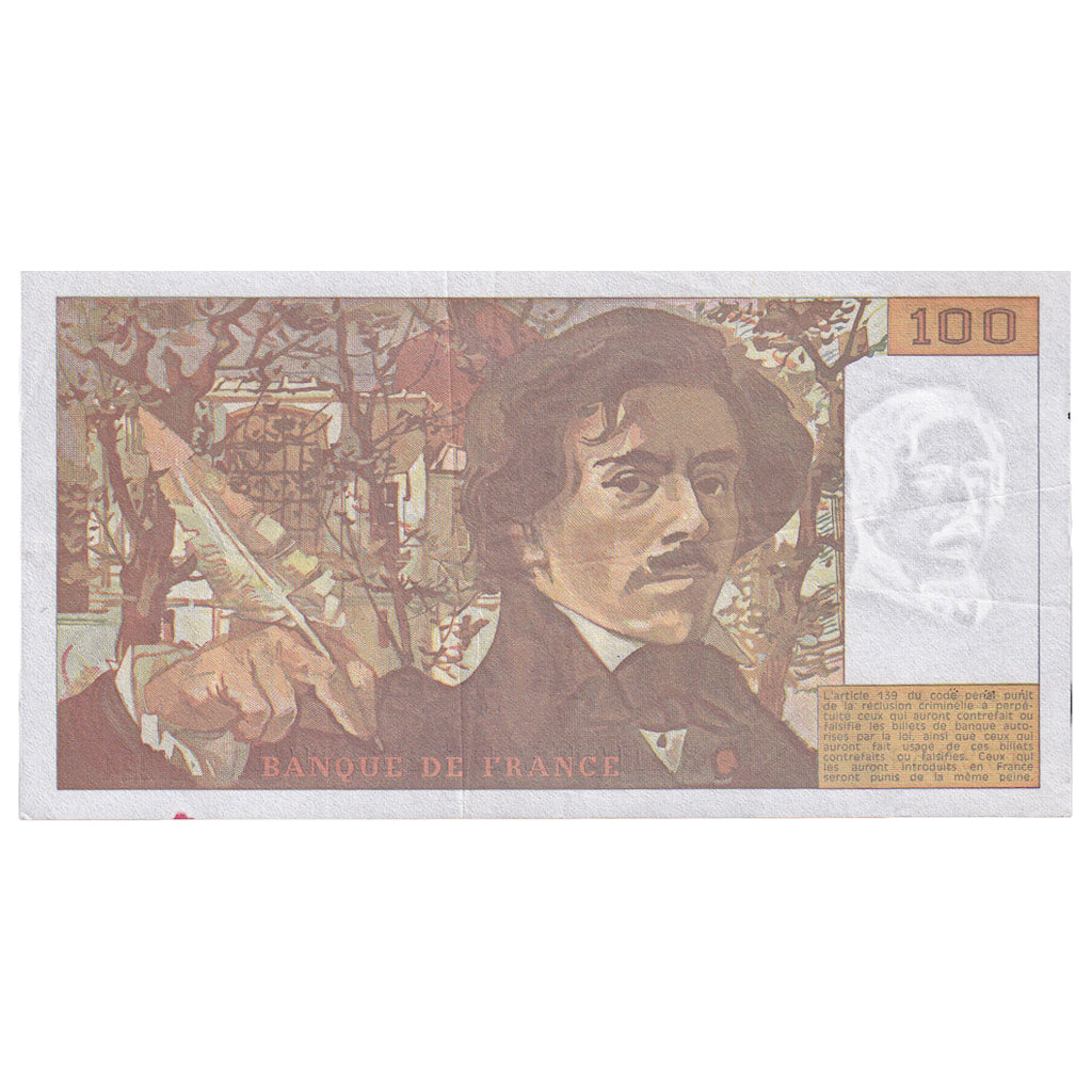 France, 100 Francs, Delacroix, 1993, B.224, EF(40-45), Fayette:69bis.08, KM:154g