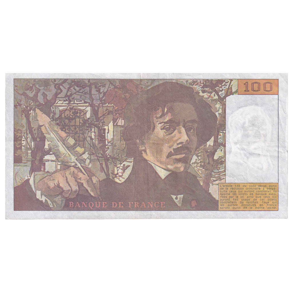 France, 100 Francs, Delacroix, 1990, R.149, EF(40-45), Fayette:69bis.2a, KM:154e