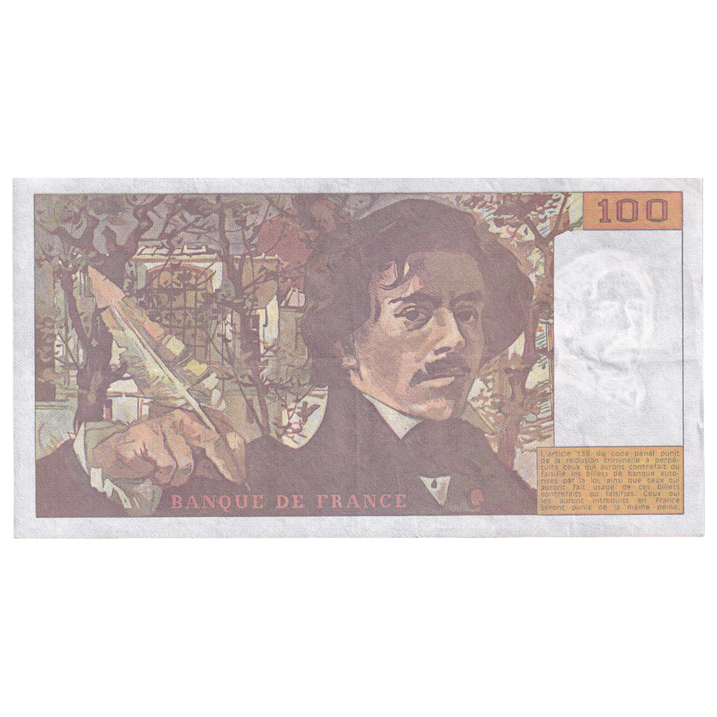 France, 100 Francs, Delacroix, 1990, L.139, EF(40-45), Fayette:69bis.1a, KM:154d