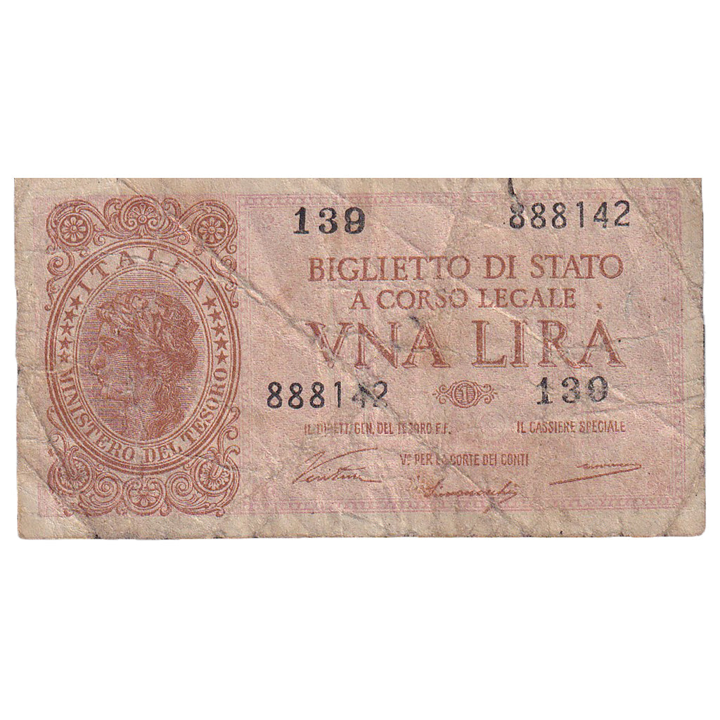 Biljet, Italië, 1 Lira, 1944, 1944-11-23, KM:29a, B+
