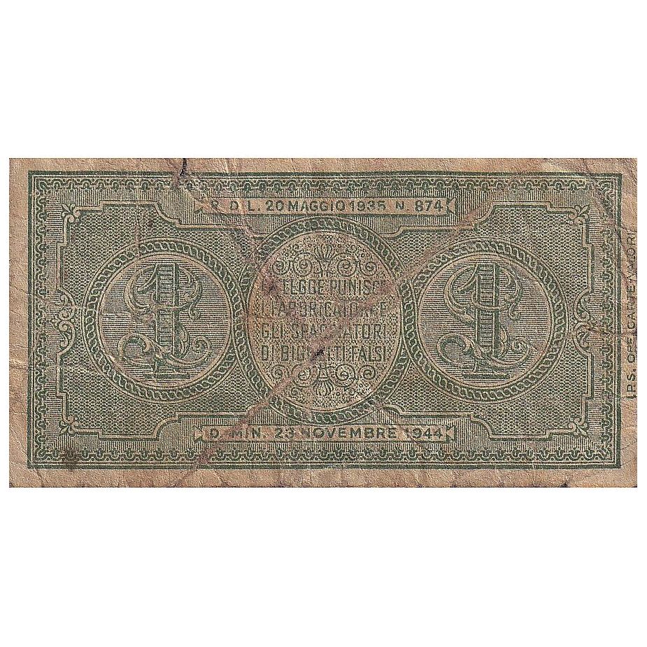 Biljet, Italië, 1 Lira, 1944, 1944-11-23, KM:29a, B+