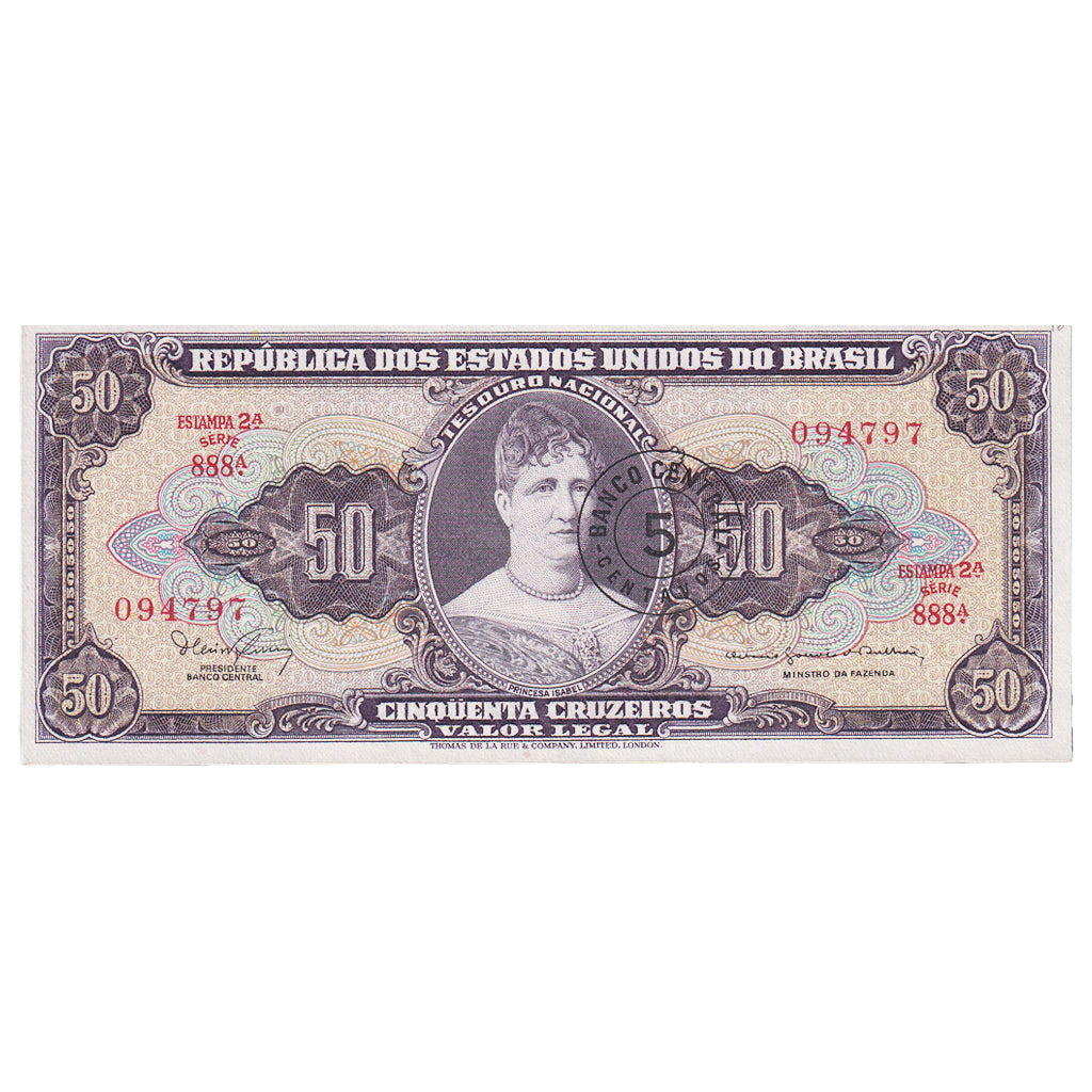 Geldschein, Brasilien, 5 Centavos on 50 Cruzeiros, 1966, KM:184a, UNZ