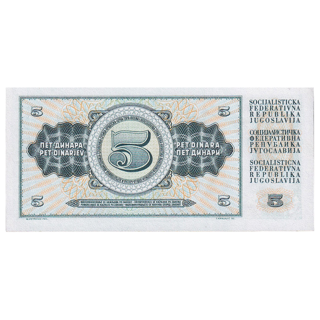 Banconote, Iugoslavia, 5 Dinara, 1968, 1968-05-01, KM:81a, FDS