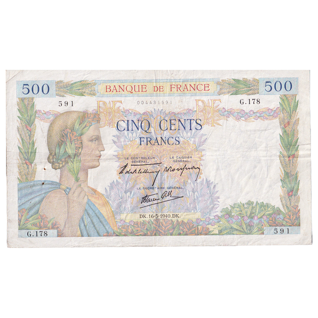 Frankrijk, 500 Francs, La Paix, 1940, G.178, TTB, Fayette:32.02, KM:95a