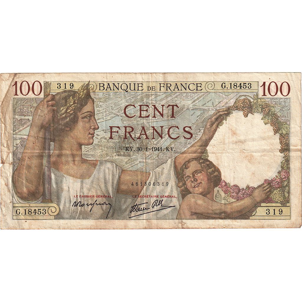 France, 100 Francs, Sully, 1941, G.18453, VF(20-25), Fayette:26.45, KM:94