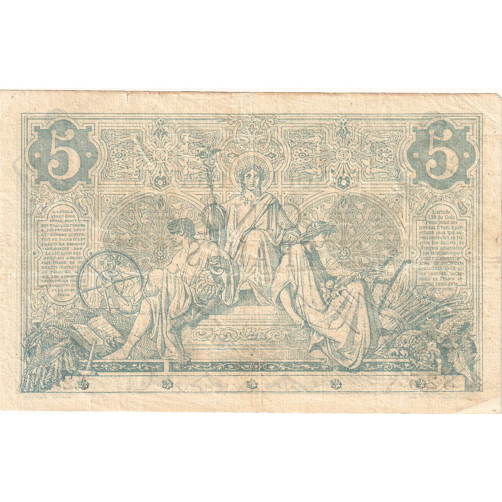 France, 5 Francs, Noir, 1873-04-11, T.2327, VF 25, PMG