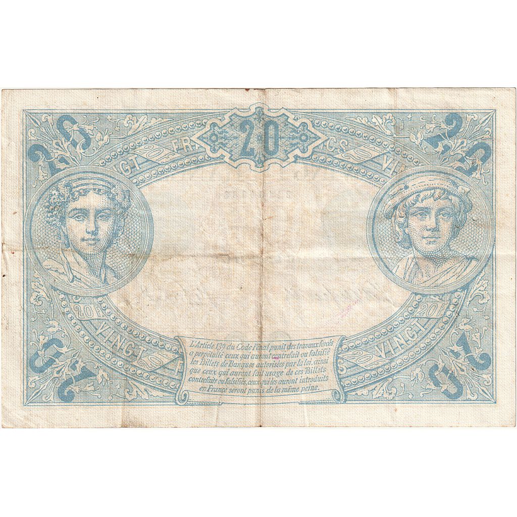 France, 20 Francs, Bleu, 1906, P.845, TTB, Fayette:10.1, KM:68a