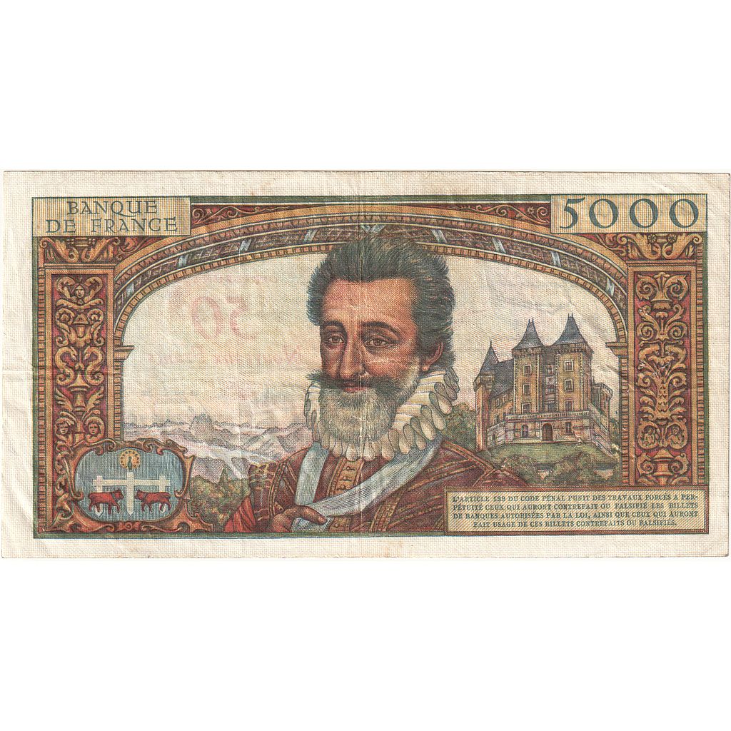 France, 50 Nouveaux Francs on 5000 Francs, Henri IV, 1959, C.100, TTB