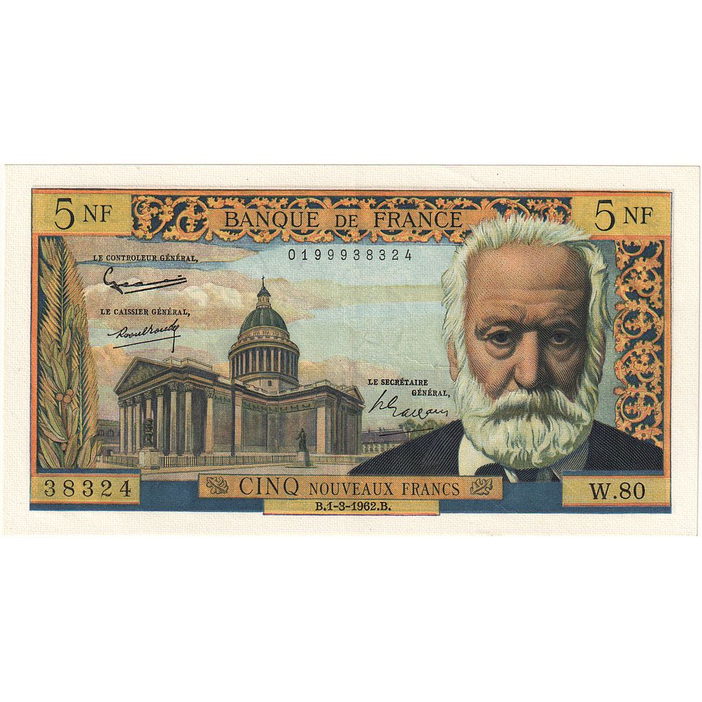 Francia, 5 Nouveaux Francs, Victor Hugo, 1962, W.80, FDS, Fayette:56.11, KM:141a