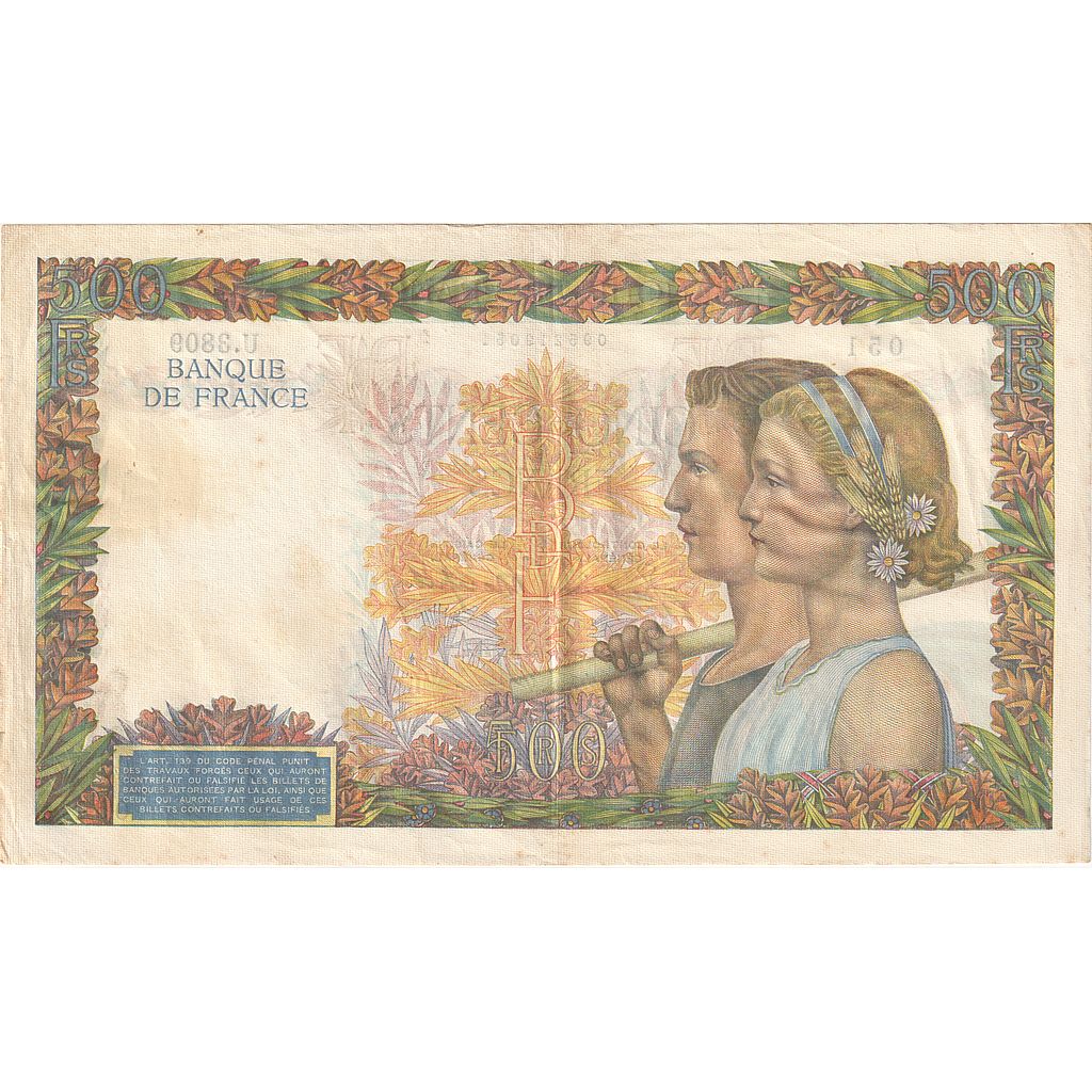 Francia, 500 Francs, La Paix, 1941, U.3809, MBC+, Fayette:32.23, KM:95b