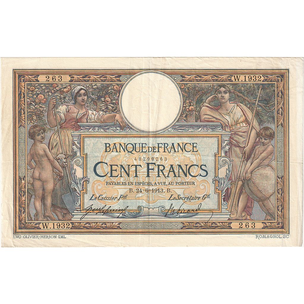 France, 100 Francs, Luc Olivier Merson, 1913, W.1932, SUP, Fayette:23.05, KM:71a