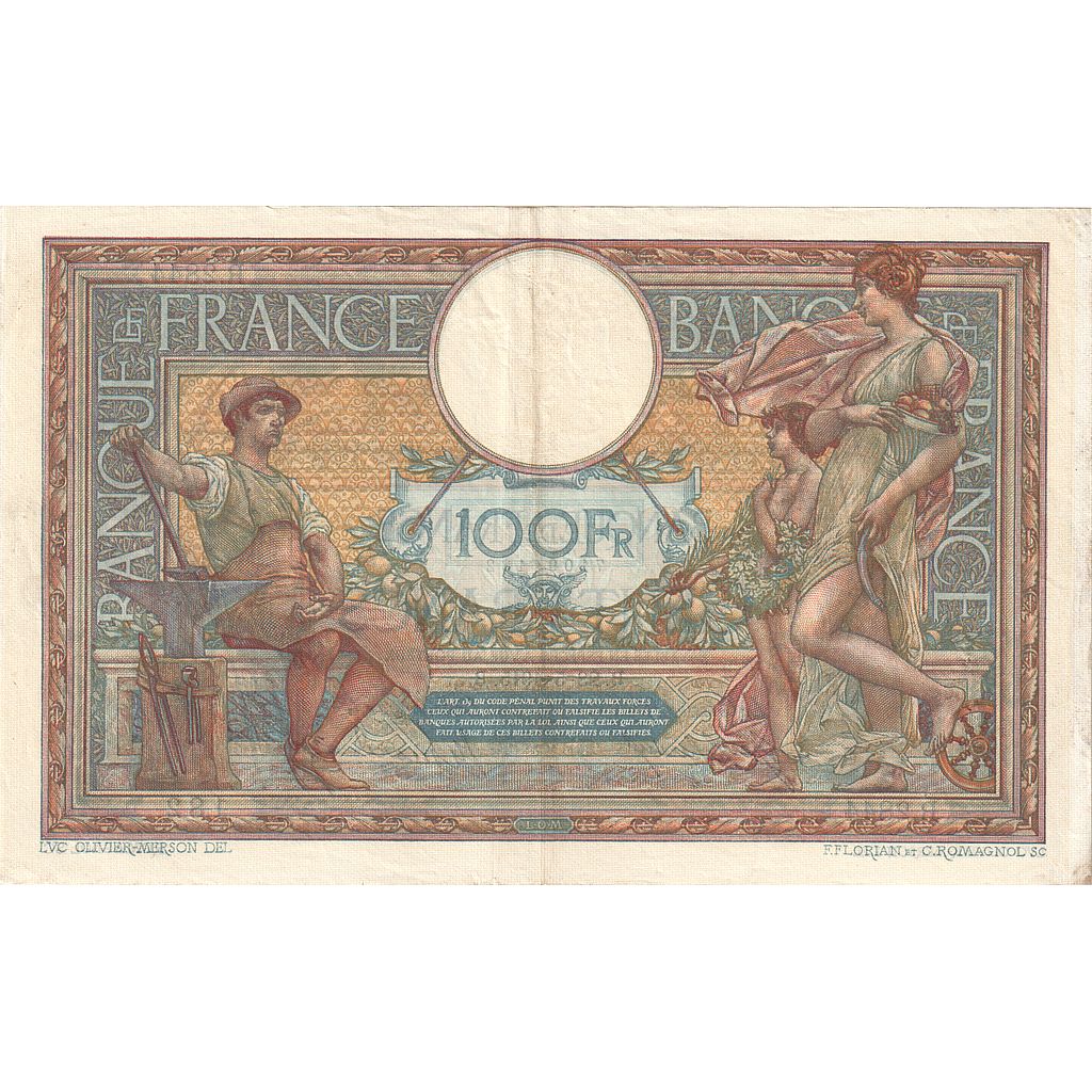 France, 100 Francs, Luc Olivier Merson, 1915, R.2844, TTB+, Fayette:23.07