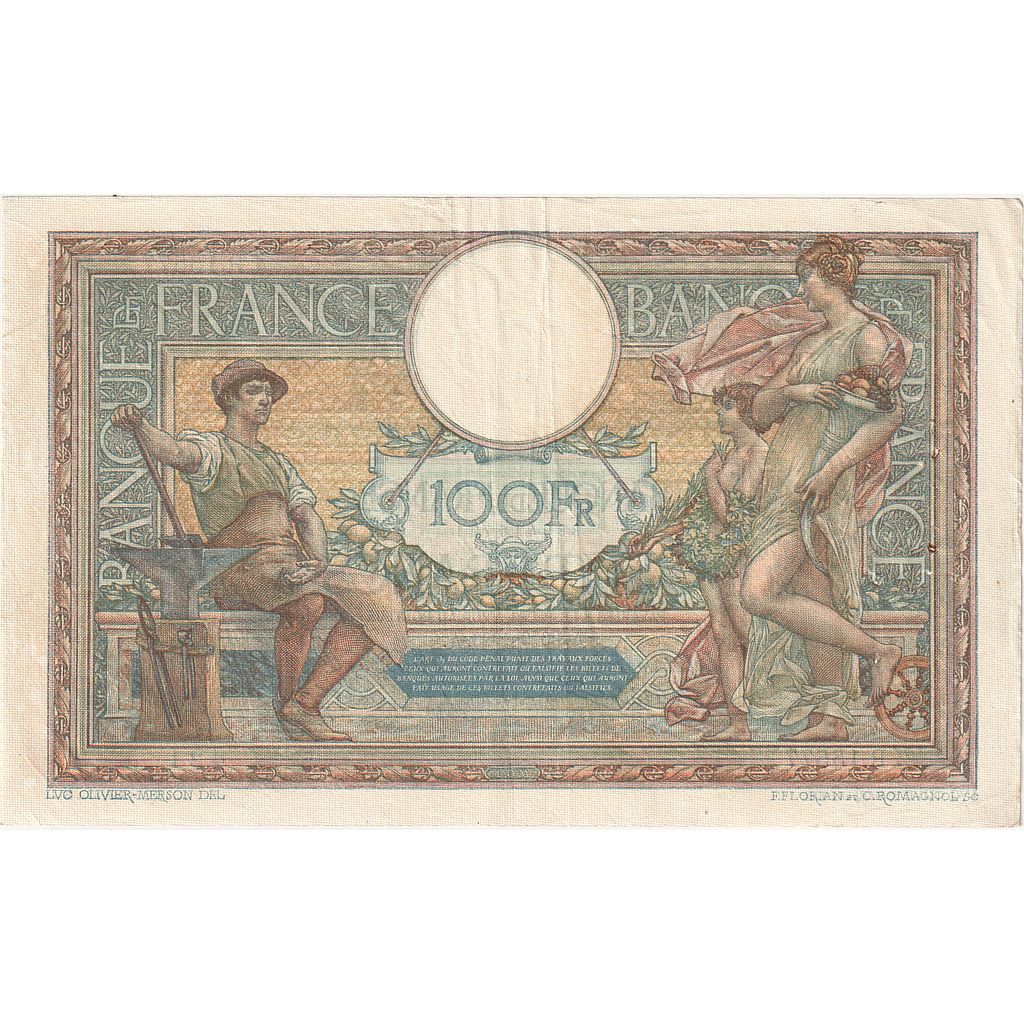 France, 100 Francs, Luc Olivier Merson, 1926, R.15577, AU(50-53), Fayette:24.5