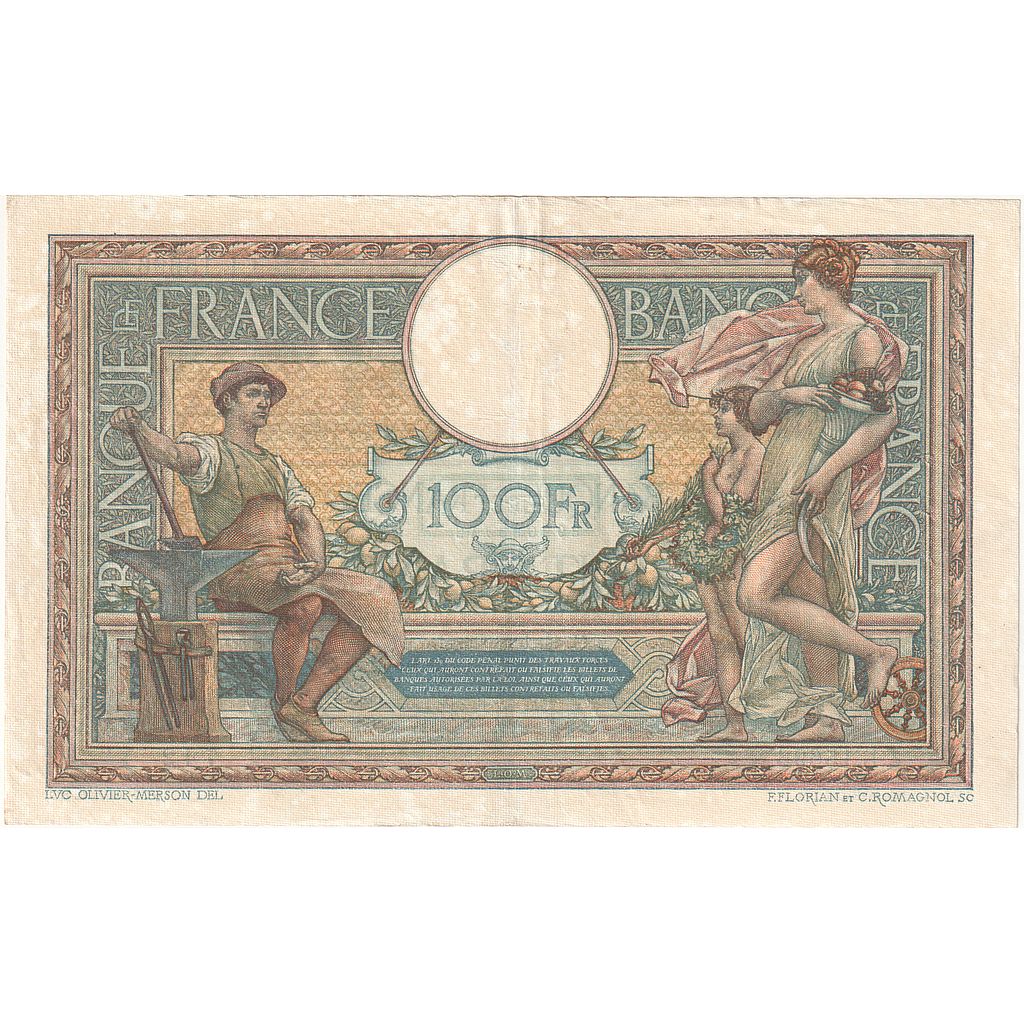 France, 100 Francs, Luc Olivier Merson, 1926, L.15696, EF(40-45), Fayette:24.5