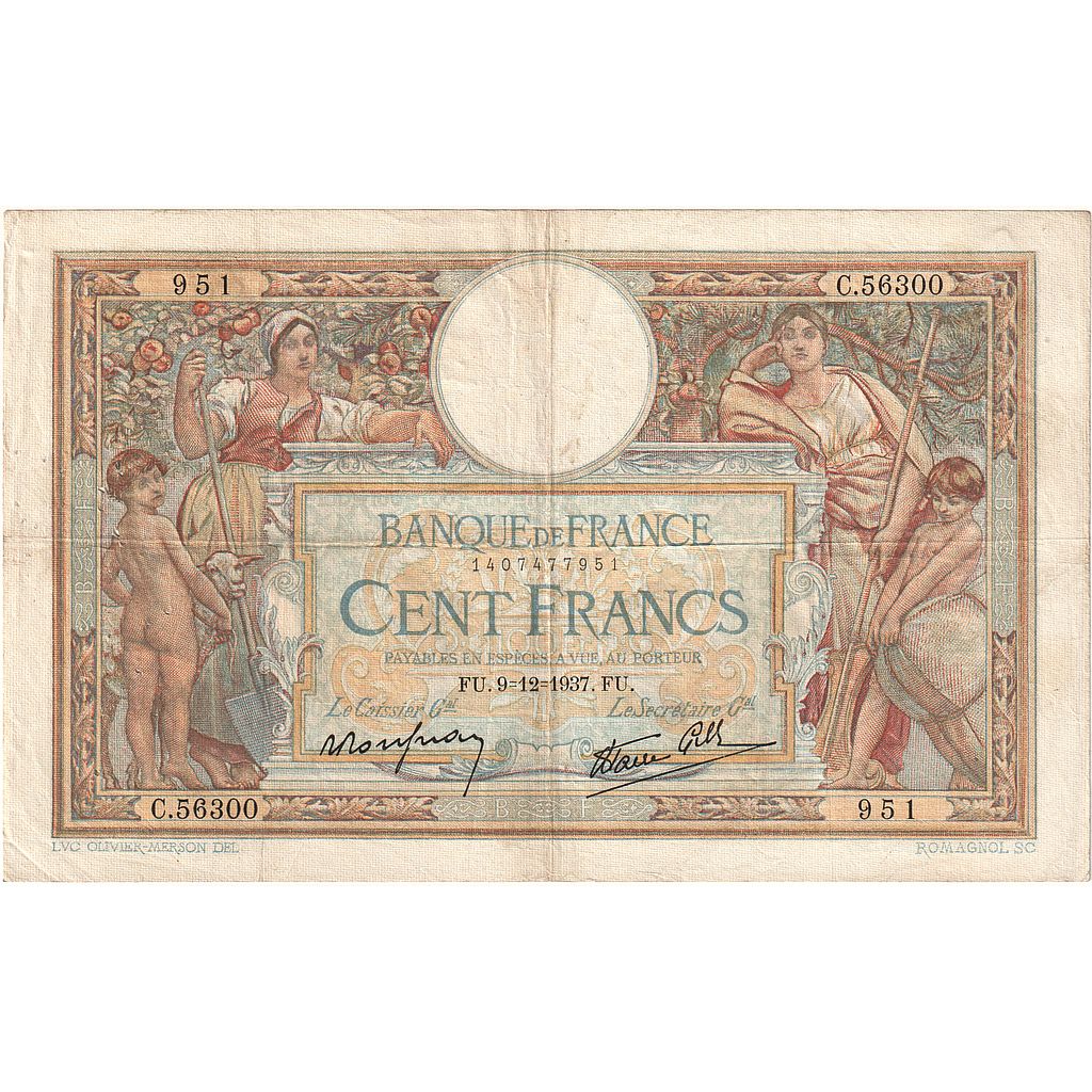 Francja, 100 Francs, Luc Olivier Merson, 1937, C.56300, EF(40-45)