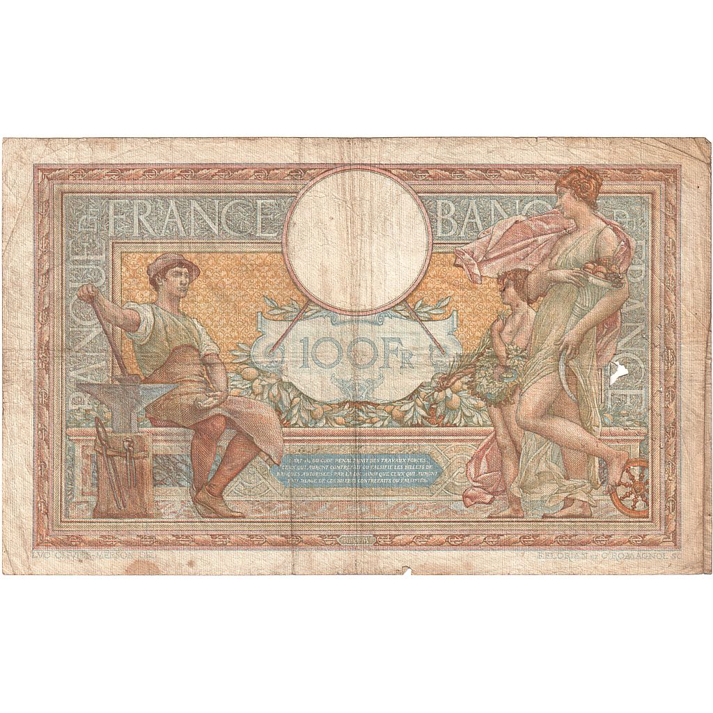 Francja, 100 Francs, Luc Olivier Merson, 1938, O.61393, VG(8-10), Fayette:25.32