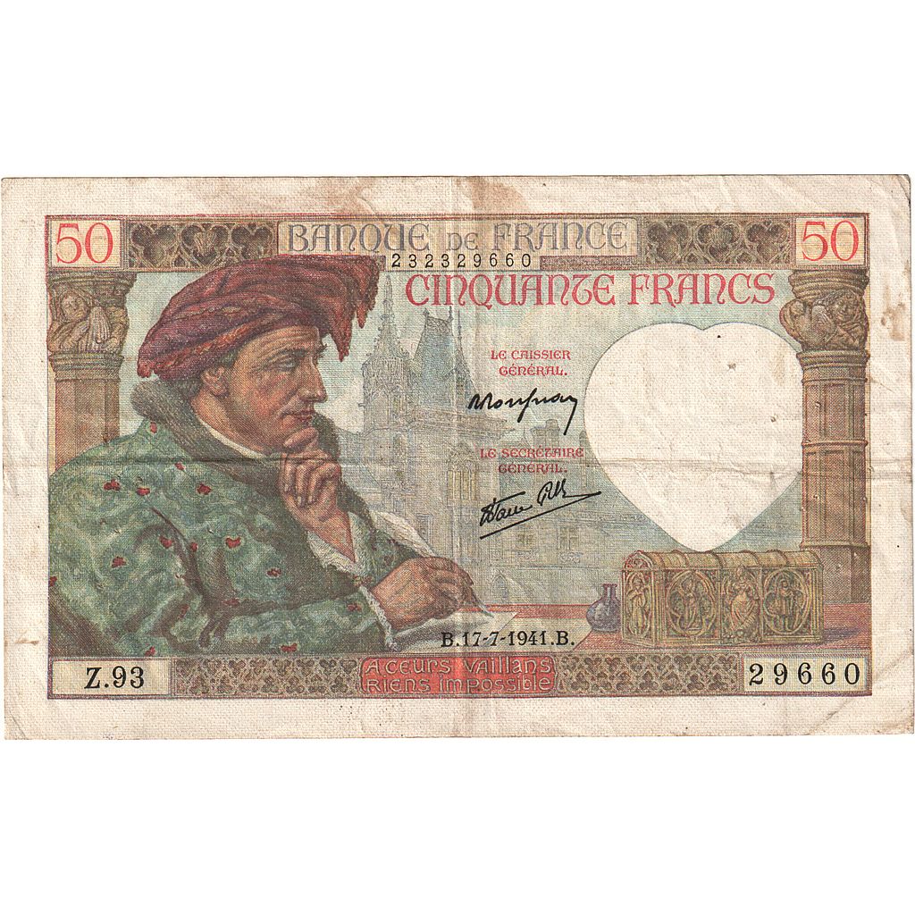 Frankrijk, 50 Francs, Jacques Coeur, 1941, Z.93, TB, Fayette:19.12, KM:93