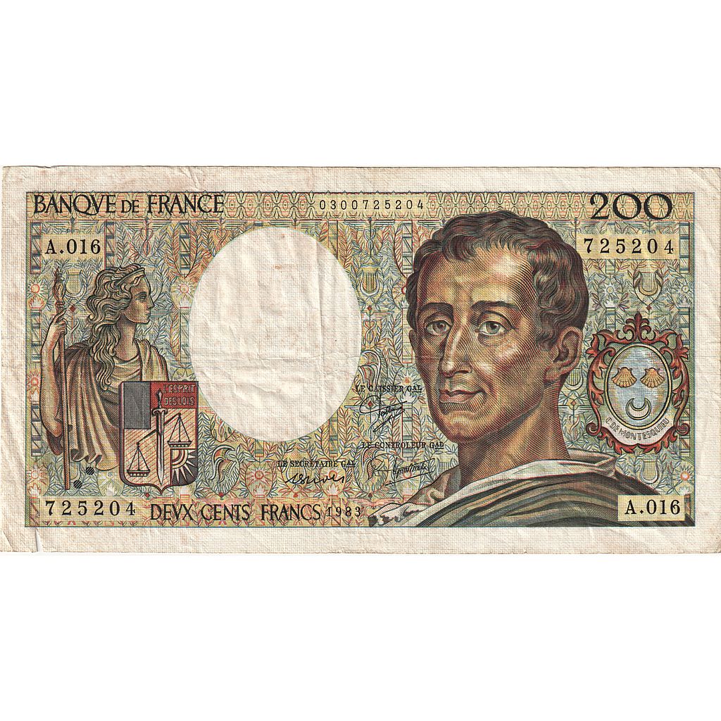 France, 200 Francs, Montesquieu, 1983, A.016, VF(30-35), Fayette:70.03, KM:155a