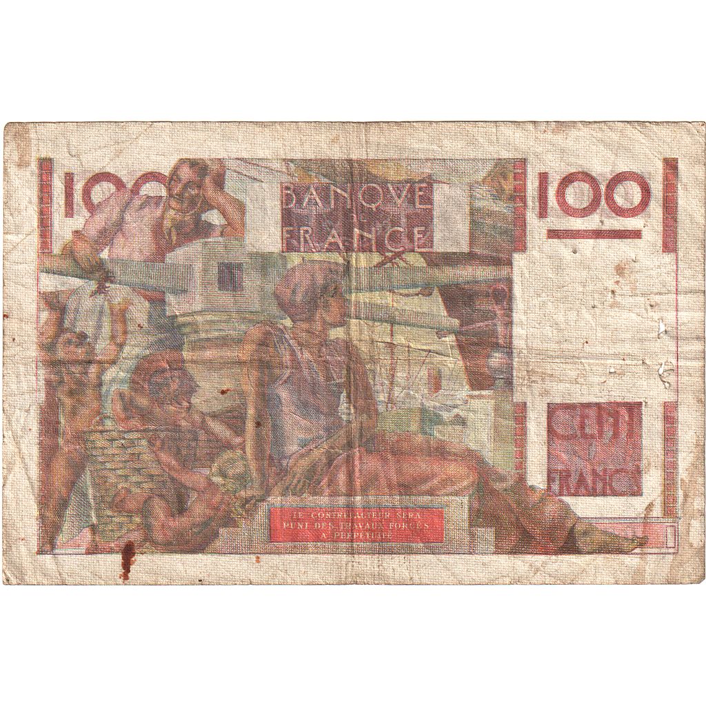França, 100 Francs, Jeune Paysan, 1949, K.327, VG(8-10), Fayette:28.23, KM:128b