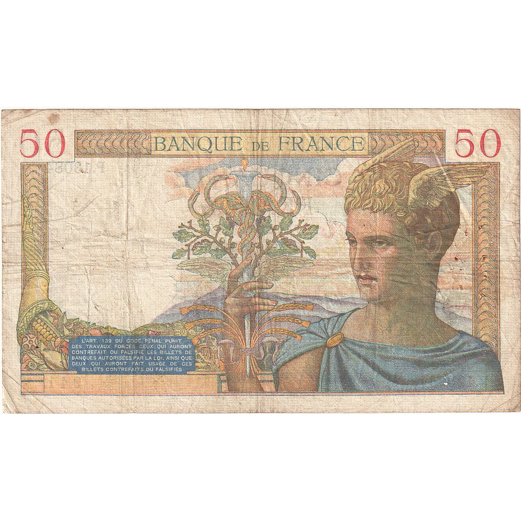 Francja, 50 Francs, Cérès, 1940, P.13084, VF(30-35), Fayette:18.42, KM:85b