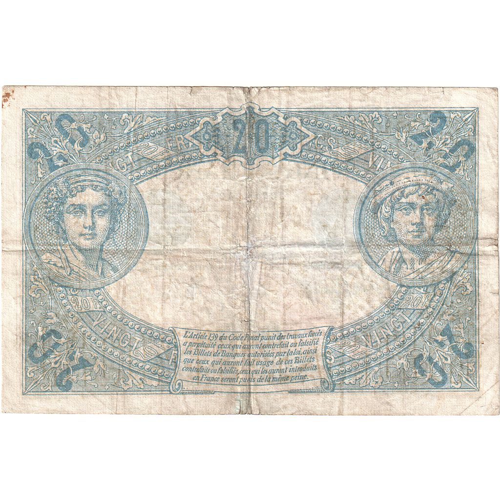 Francia, 20 Francs, Bleu, 1912-02-07, P.1149, MB+