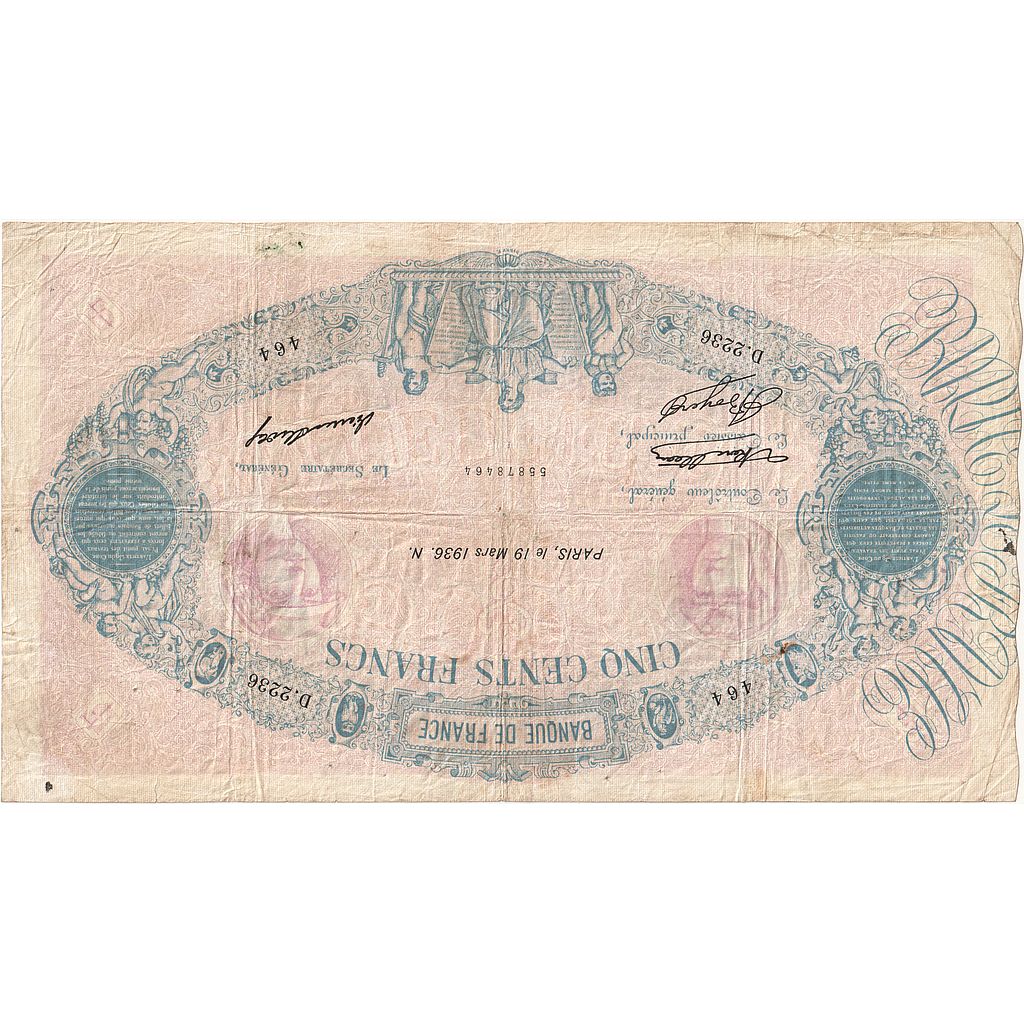Frankreich, 500 Francs, Bleu et Rose, 1939, D.2236, S, Fayette:30.37, KM:66m