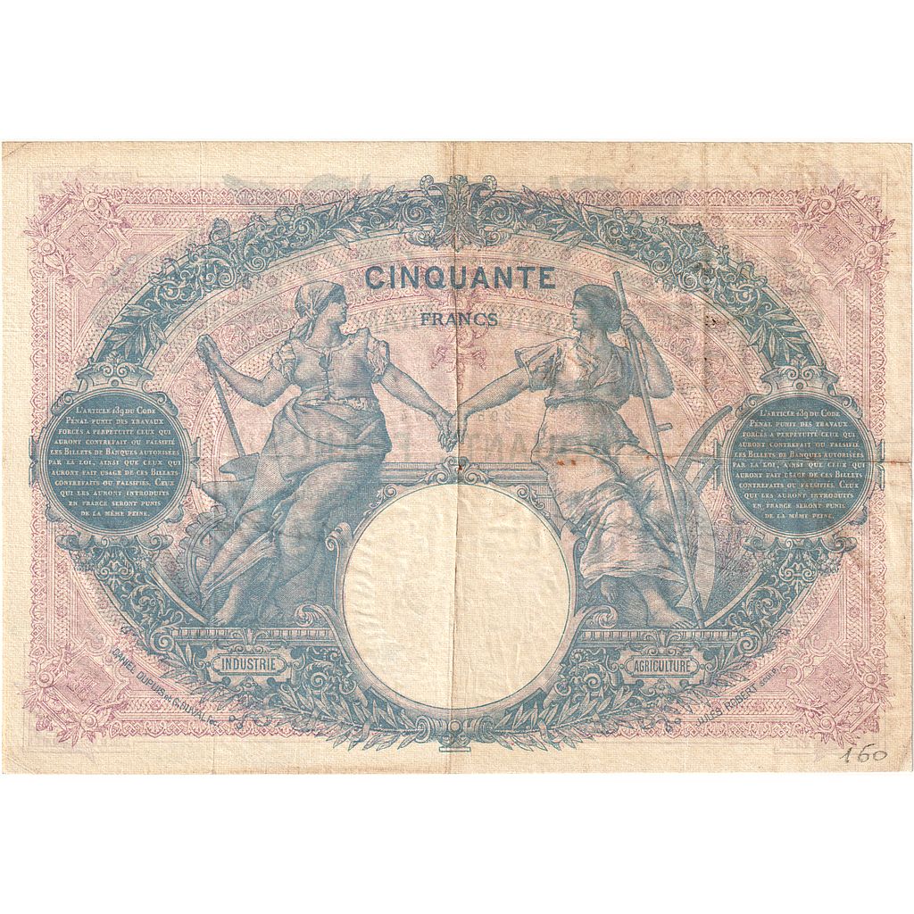 France, 50 Francs, Bleu et Rose, 1926, N.11817, AU(50-53), Fayette:14.39, KM:64h