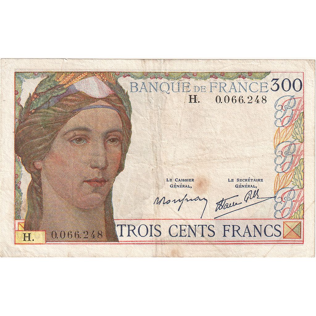 Francia, 300 Francs, Cérès, 1938, H, BB, Fayette:29.01, KM:87a