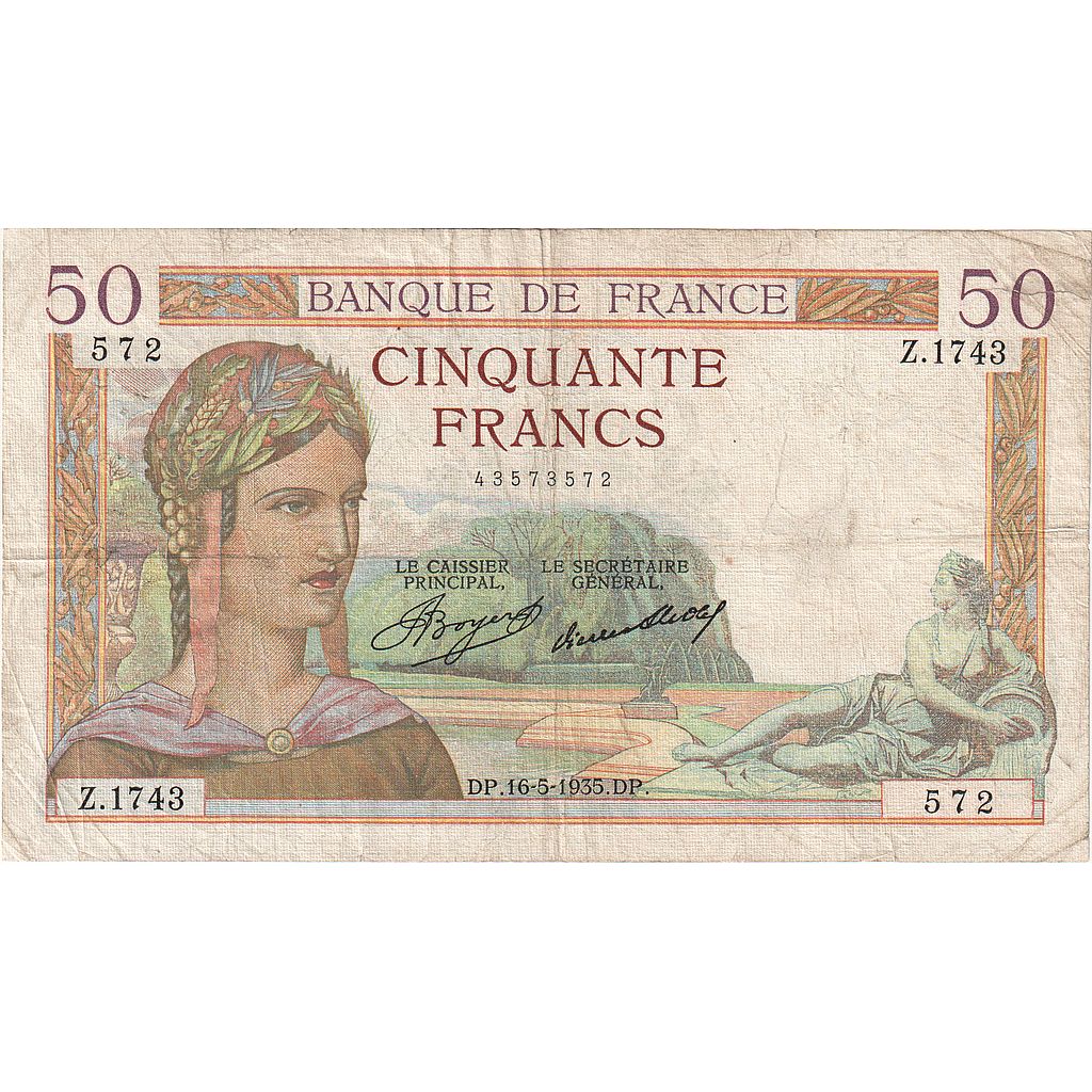 Banknot, Francja, 50 Francs, Cérès, 1935, 1935-05-16, VF(20-25)