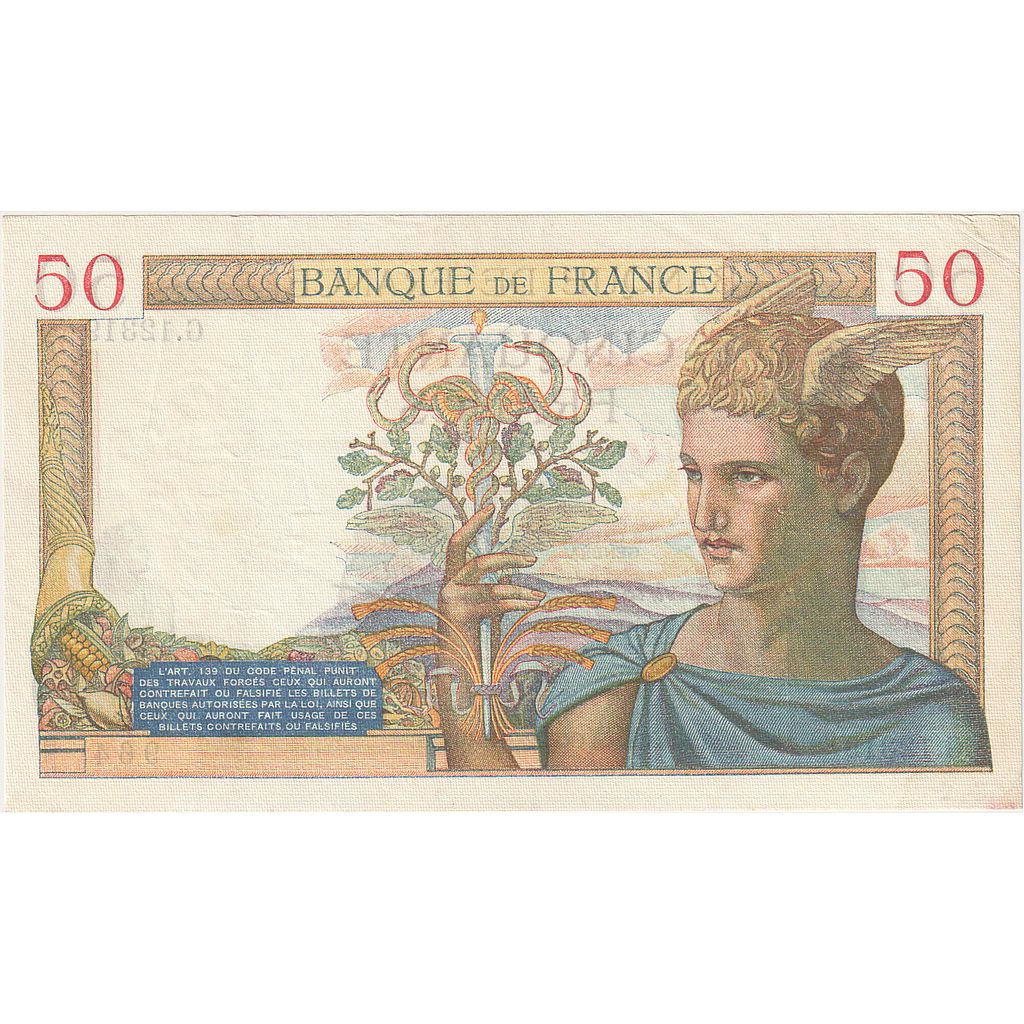 Francja, 50 Francs, Cérès, 1940, G.12319, AU(55-58), Fayette:18.39, KM:85b