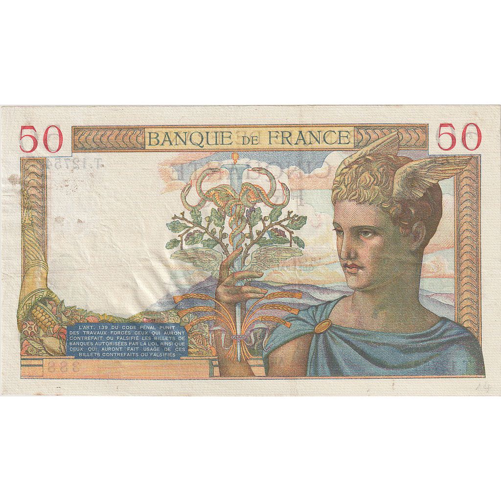 Francja, 50 Francs, Cérès, 1940, T.12754, AU(55-58), Fayette:18.40, KM:85b