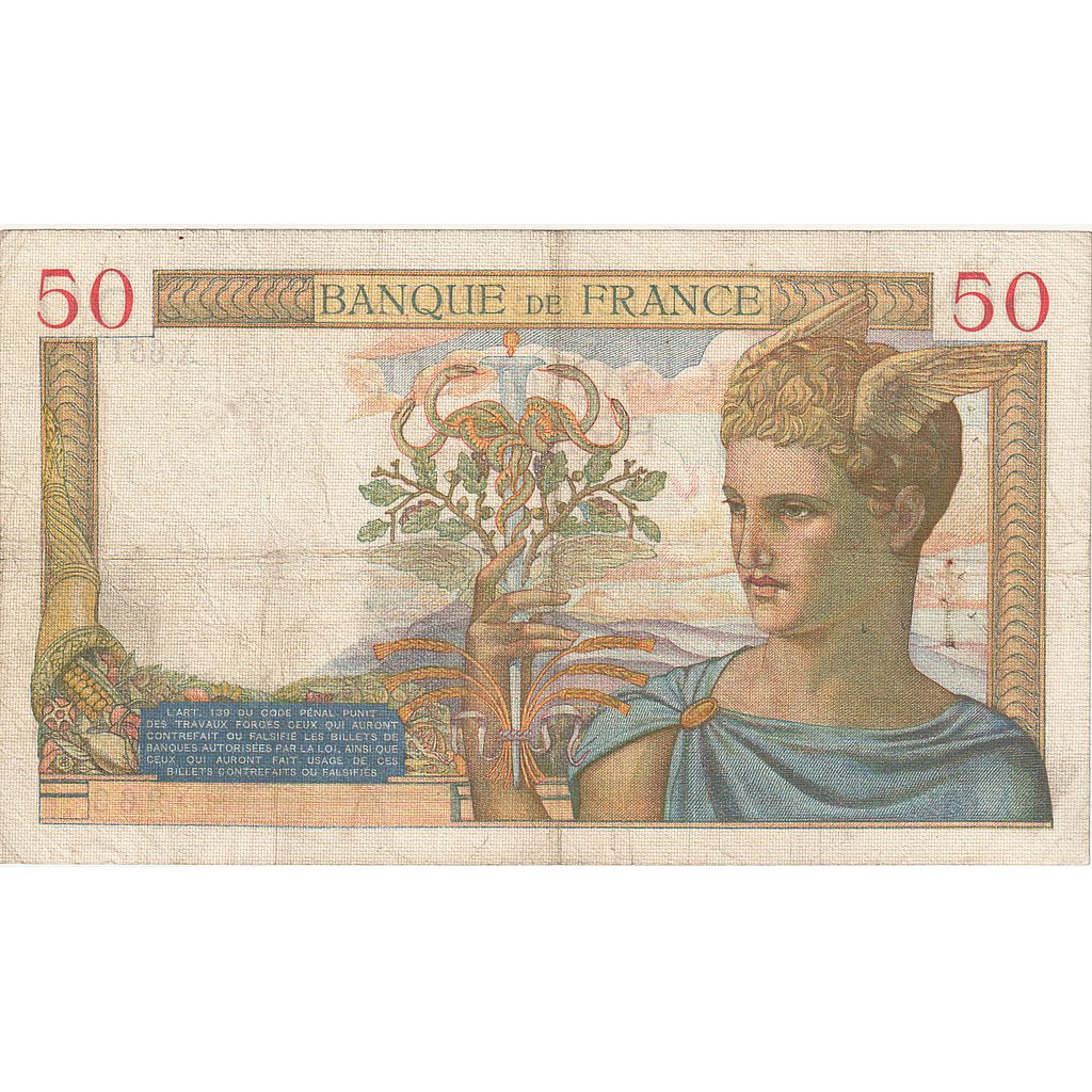 Frankrijk, 50 Francs, Cérès, 1937, X.6517, TTB, Fayette:17.40, KM:81