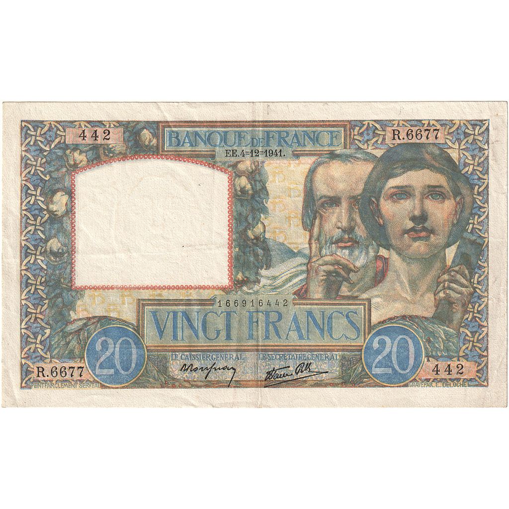 Frankreich, 20 Francs, Science et Travail, 1941, R.6677, SS, Fayette:12.20
