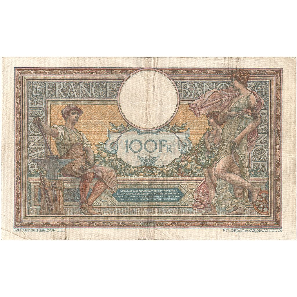 Francia, 100 Francs, Luc Olivier Merson, 1916, J.3792, BB, Fayette:23.08, KM:71a