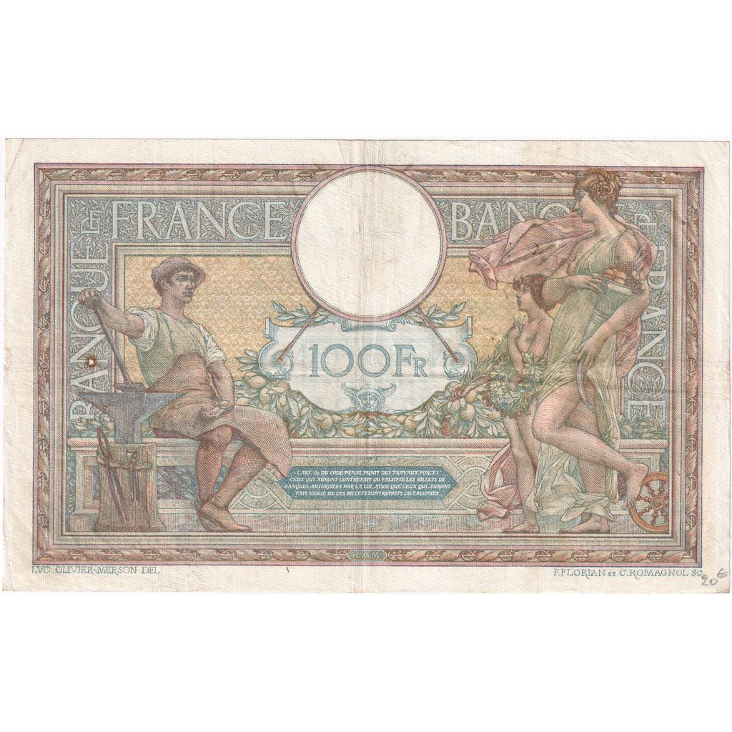 Francia, 100 Francs, Luc Olivier Merson, 1919, N.5887, MBC, Fayette:23.11