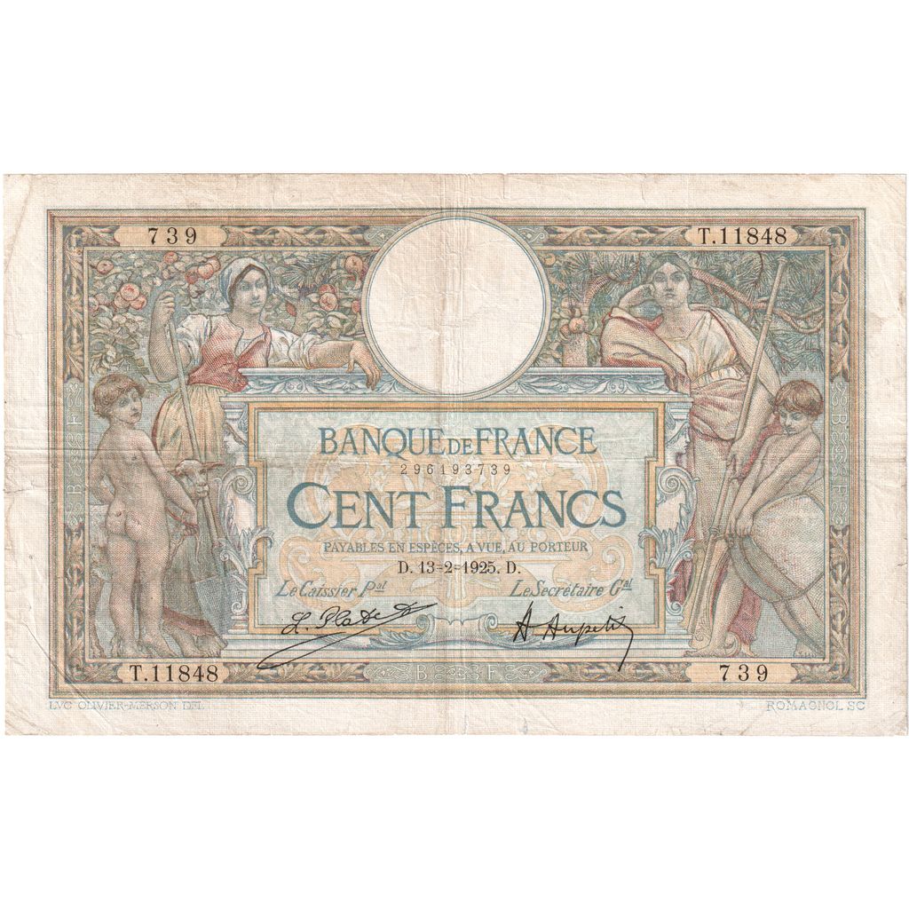 Francia, 100 Francs, Luc Olivier Merson, 1925, T.11848, BC+, Fayette:24.3