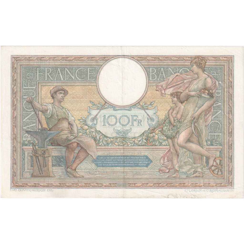 Francja, 100 Francs, Luc Olivier Merson, 1925, T.12981, AU(50-53), Fayette:24.3
