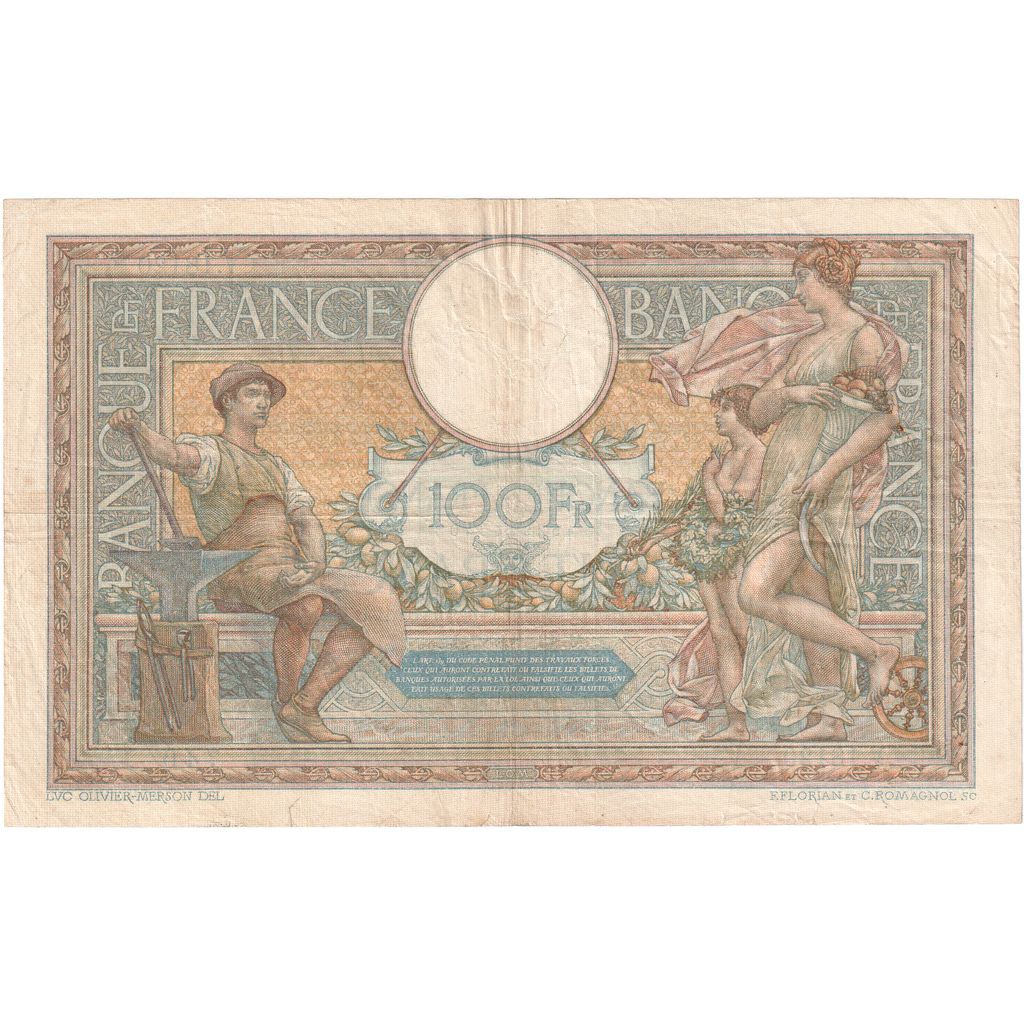 Francja, 100 Francs, Luc Olivier Merson, 1927, V.18120, VF(30-35), Fayette:24.6