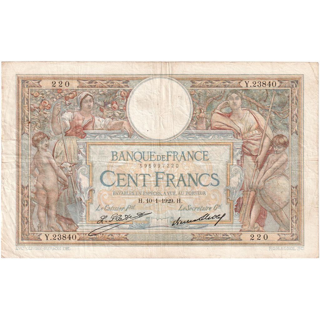 Frankrijk, 100 Francs, Luc Olivier Merson, 1929, Y.23840, TTB, Fayette:24.8